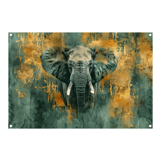 Mysterieus olifant portret met gouden accenten tuinposter