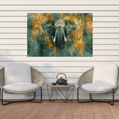 Mysterieus olifant portret met gouden accenten tuinposter