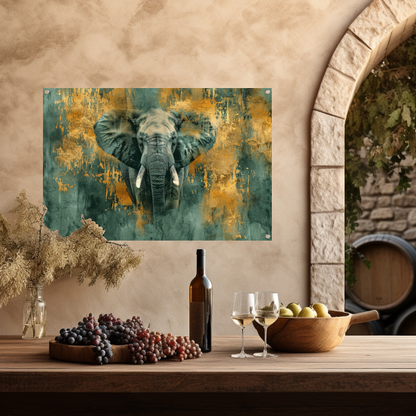 Mysterieus olifant portret met gouden accenten tuinposter