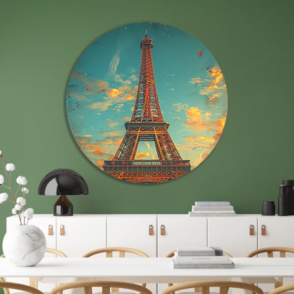 Vintage Sepia Eiffeltoren in Parijs forex muurcirkel