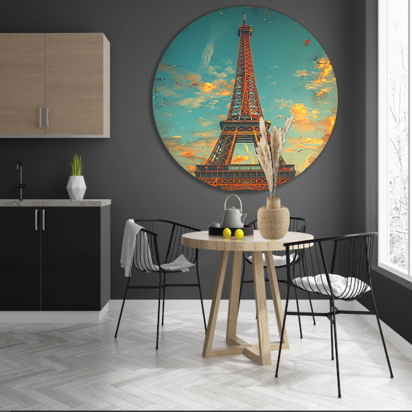 Vintage Sepia Eiffeltoren in Parijs forex muurcirkel