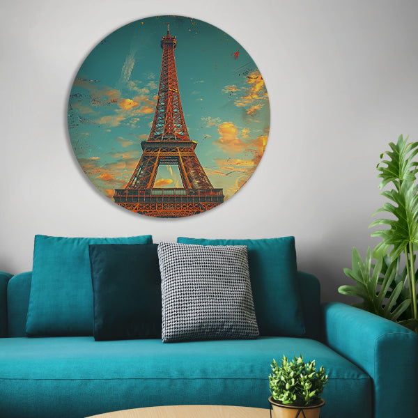 Vintage Sepia Eiffeltoren in Parijs forex muurcirkel