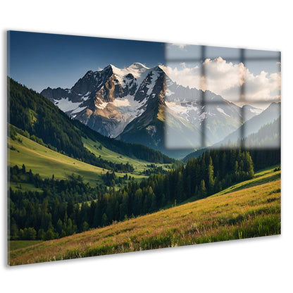 Adembenemend berglandschap met groene weiden acrylglas