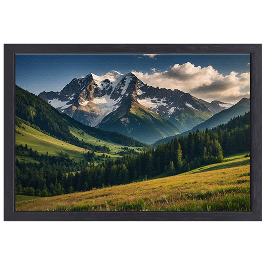 Adembenemend berglandschap met groene weiden canvas met baklijst