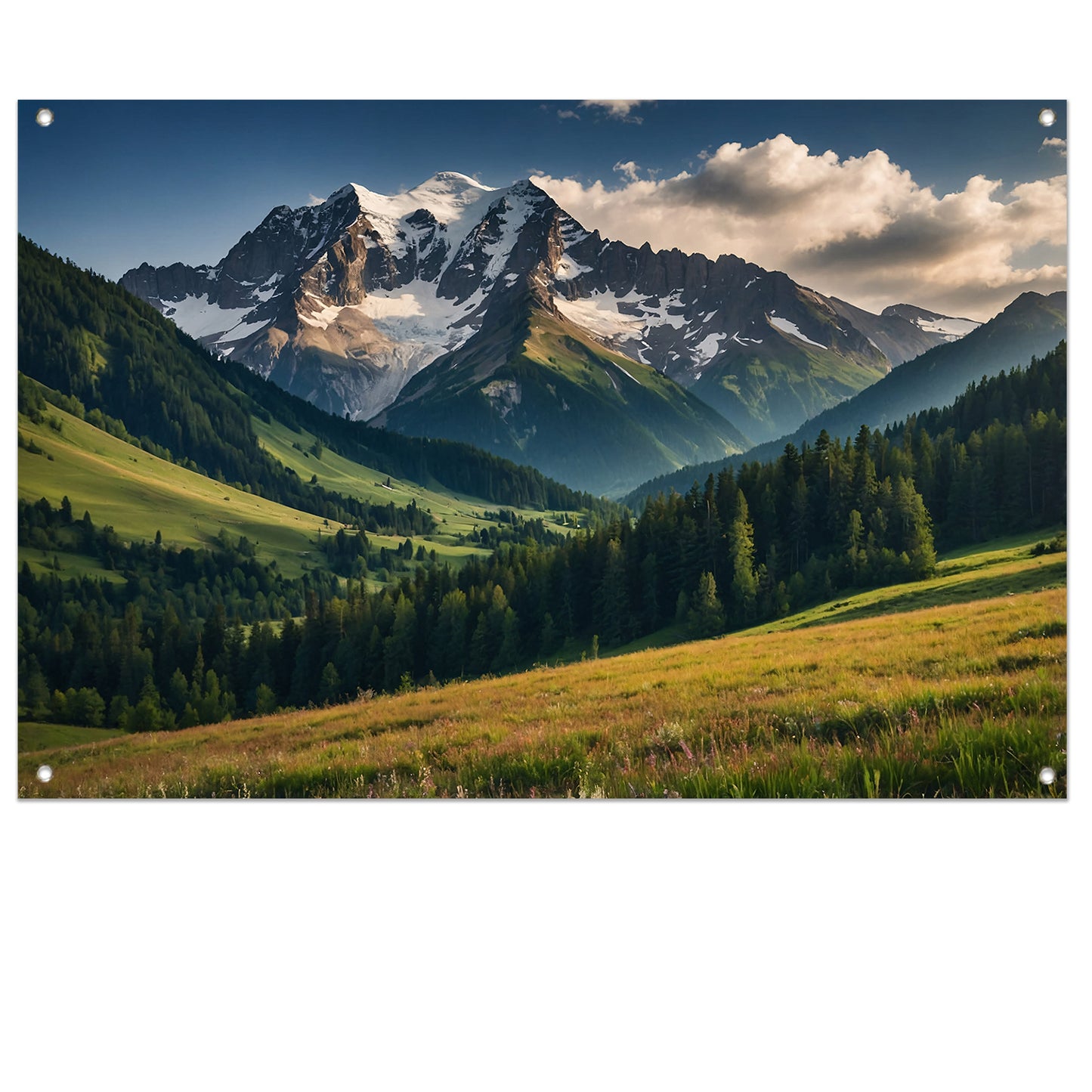 Adembenemend berglandschap met groene weiden tuinposter