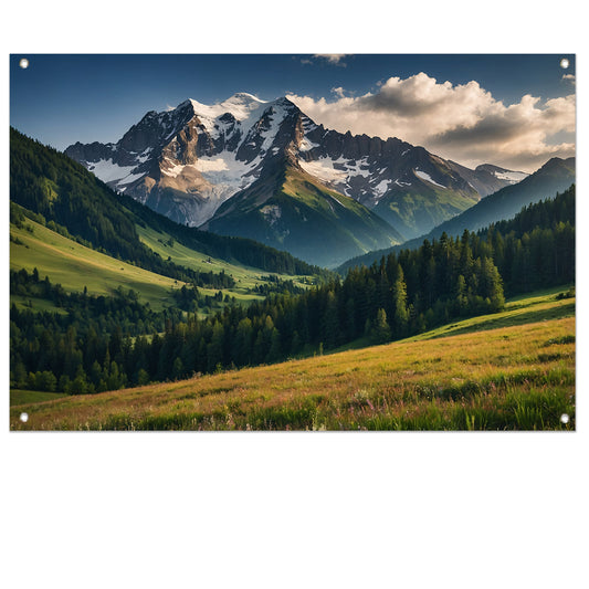 Adembenemend berglandschap met groene weiden tuinposter