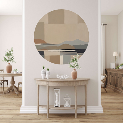 Abstracte Beige Berglandschap in Monochrome Tinten forex muurcirkel
