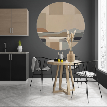 Abstracte Beige Berglandschap in Monochrome Tinten forex muurcirkel