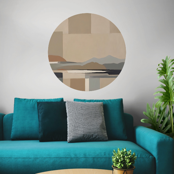 Abstracte Beige Berglandschap in Monochrome Tinten forex muurcirkel