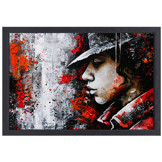Dynamisch en kleurrijk portret in street art canvas met baklijst