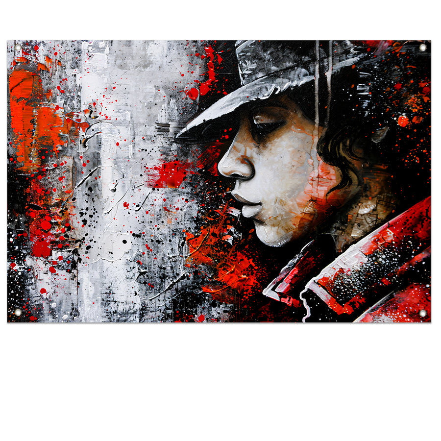 Dynamisch en kleurrijk portret in street art tuinposter