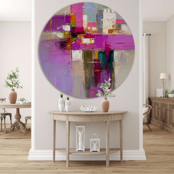 Levendige abstracte expressie in moderne tinten aluminium muurcirkel