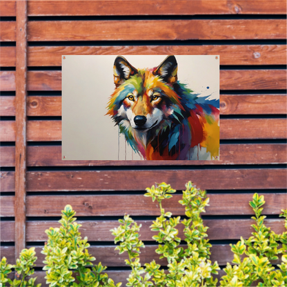 Kleurrijke Abstractie van een Wolf in Druipvorm tuinposter