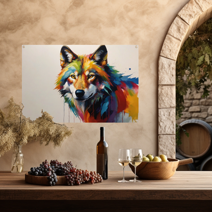 Kleurrijke Abstractie van een Wolf in Druipvorm tuinposter