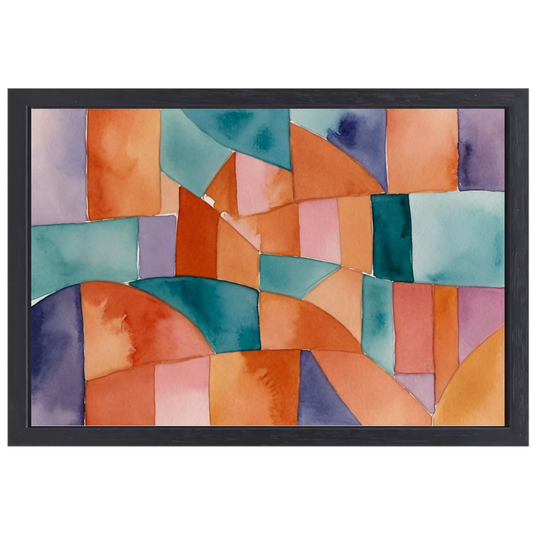 Abstracte Waterverf Mozaïek van Kleur canvas met baklijst