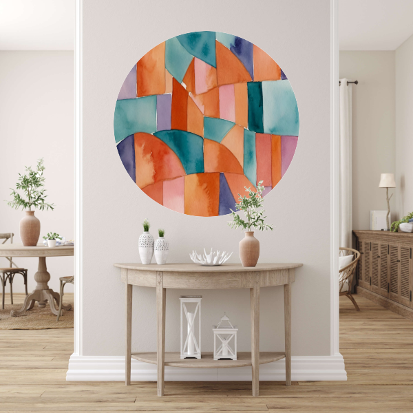 Abstracte Waterverf Mozaïek van Kleur aluminium muurcirkel