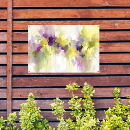 Abstract bloemenveld schilderij met levendige kleuren tuinposter