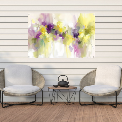 Abstract bloemenveld schilderij met levendige kleuren tuinposter