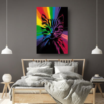 Kleurrijke abstracte kat in regenboogkleuren poster