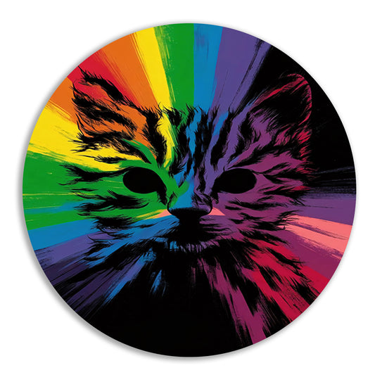 Kleurrijke abstracte kat in regenboogkleuren forex muurcirkel
