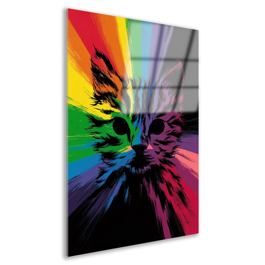 Kleurrijke abstracte kat in regenboogkleuren acrylglas