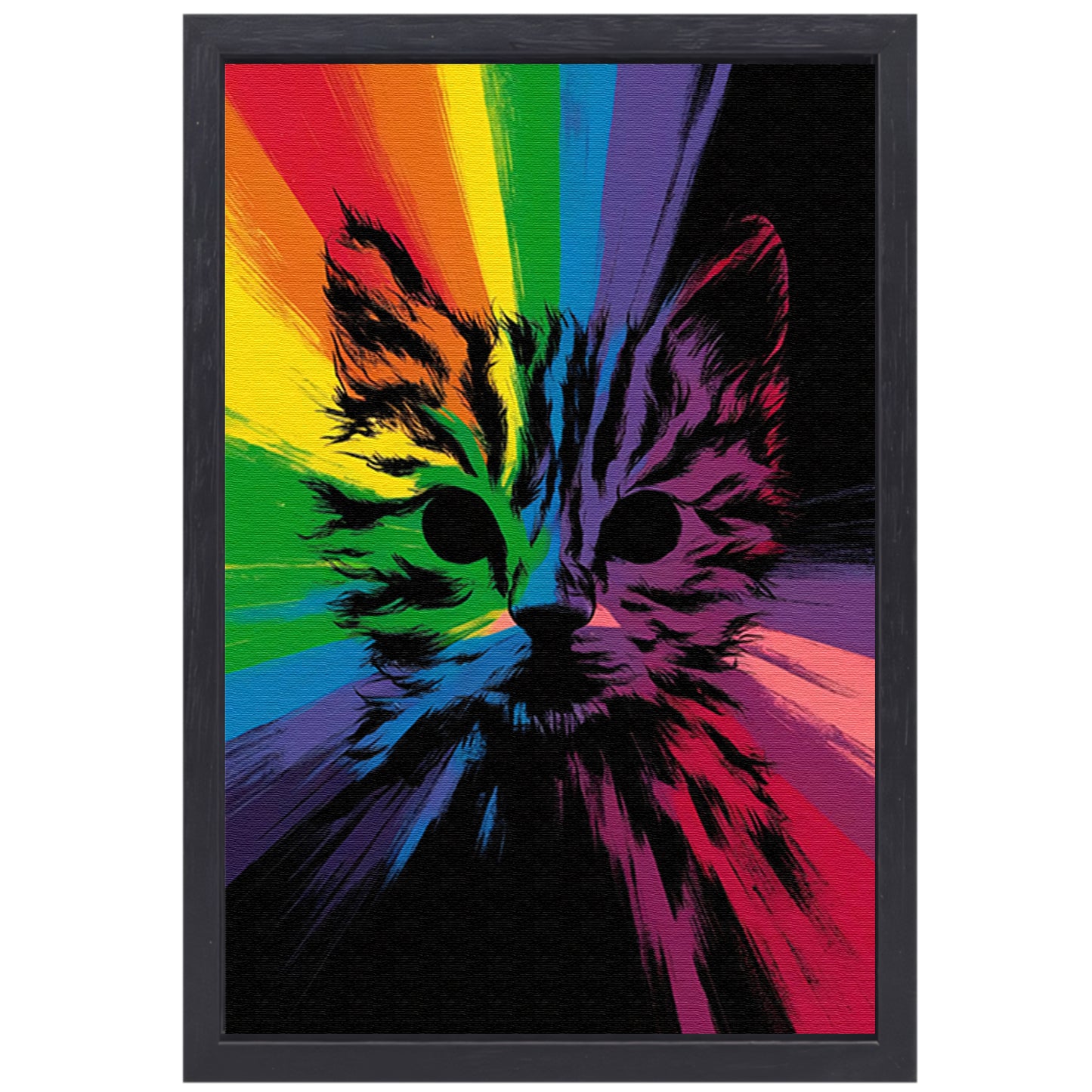 Kleurrijke abstracte kat in regenboogkleuren canvas met baklijst