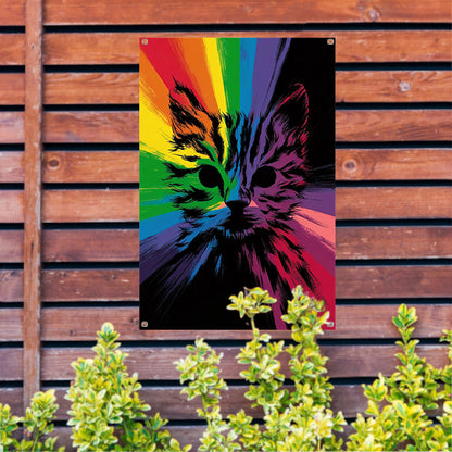 Kleurrijke abstracte kat in regenboogkleuren tuinposter