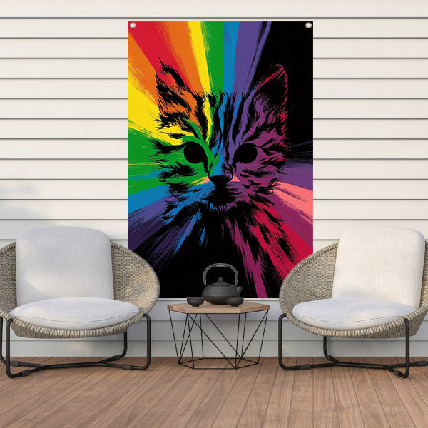 Kleurrijke abstracte kat in regenboogkleuren tuinposter