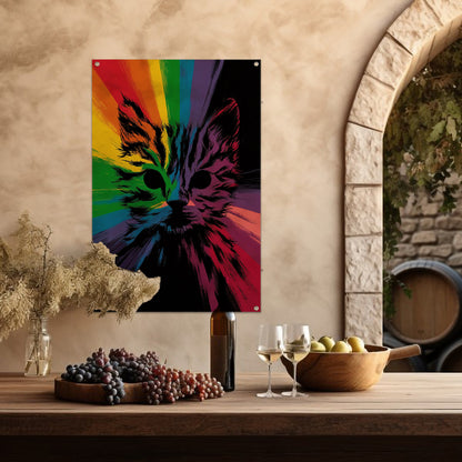 Kleurrijke abstracte kat in regenboogkleuren tuinposter