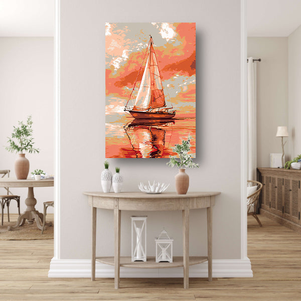 Zeilboot bij zonsondergang digitale kunst acrylglas