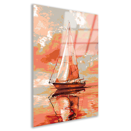 Zeilboot bij zonsondergang digitale kunst acrylglas