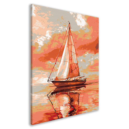 Zeilboot bij zonsondergang digitale kunst canvas