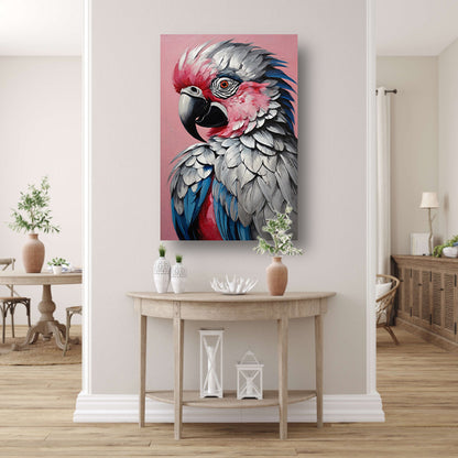 Levendig Papegaaienportret in Roze en Blauw poster