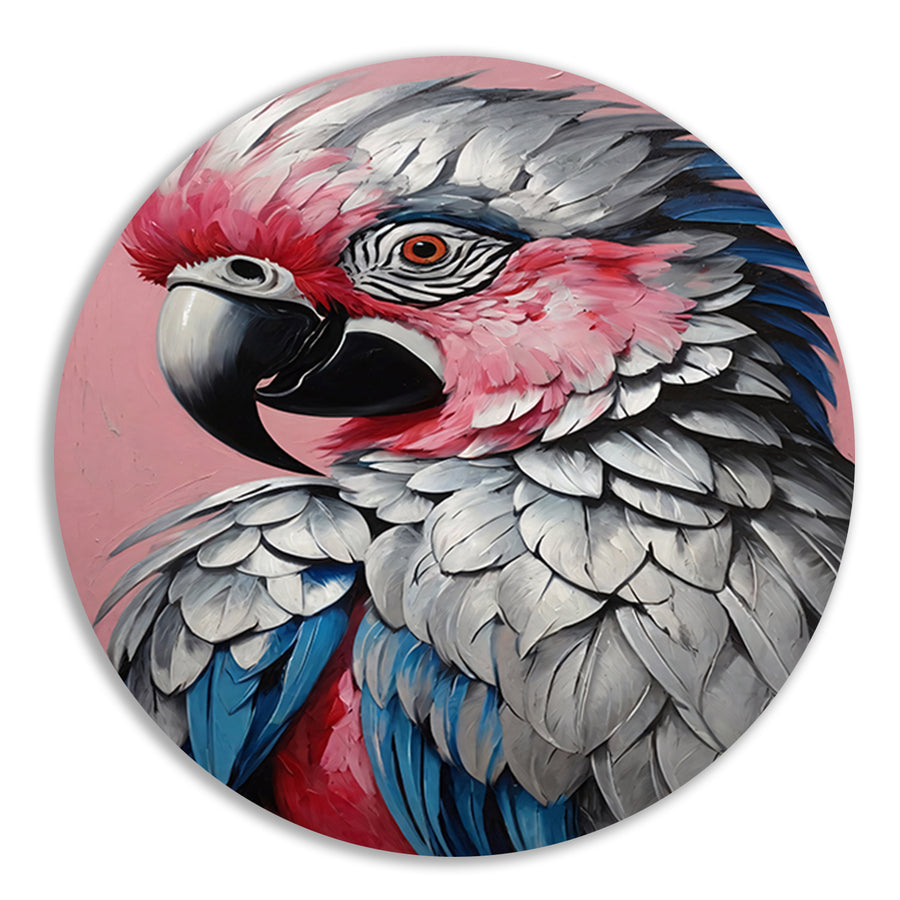 Levendig Papegaaienportret in Roze en Blauw forex muurcirkel