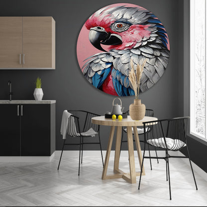 Levendig Papegaaienportret in Roze en Blauw aluminium muurcirkel