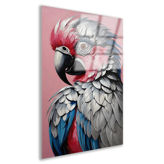 Levendig Papegaaienportret in Roze en Blauw Acrylglas