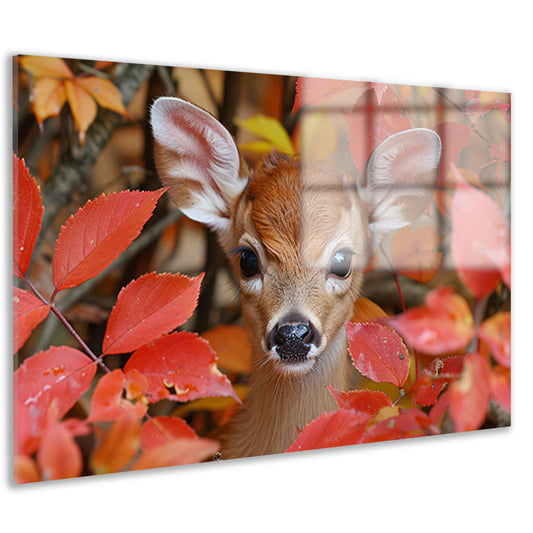 Hert verscholen in herfstbladeren acrylglas