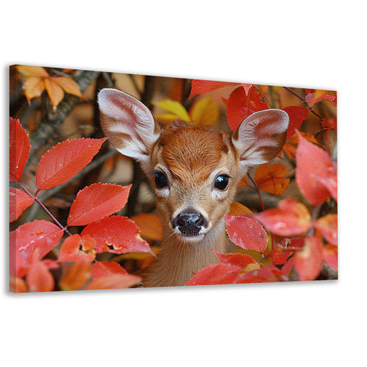 Hert verscholen in herfstbladeren canvas