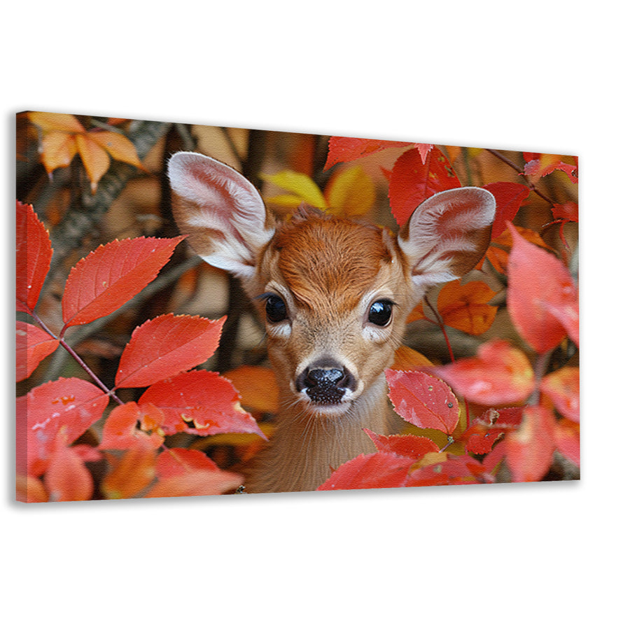 Hert verscholen in herfstbladeren canvas