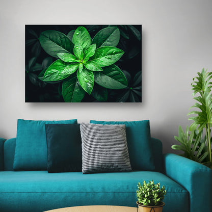 Levendige groene bladeren met dauwdruppels acrylglas