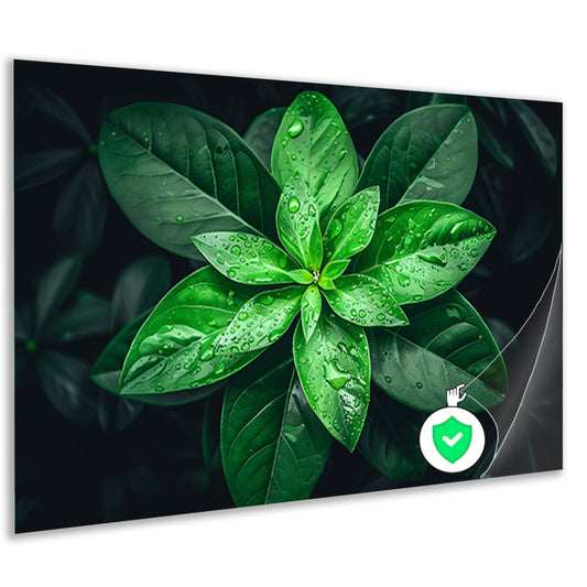 Levendige groene bladeren met dauwdruppelsposter