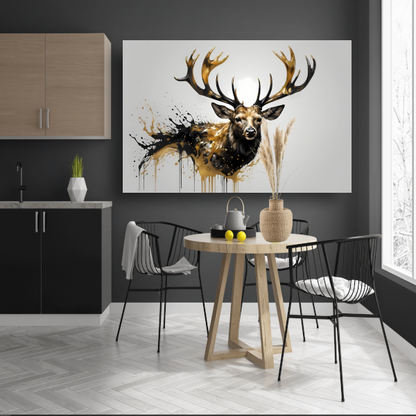 Hert in Dynamische Gouden Vlekken canvas met baklijst