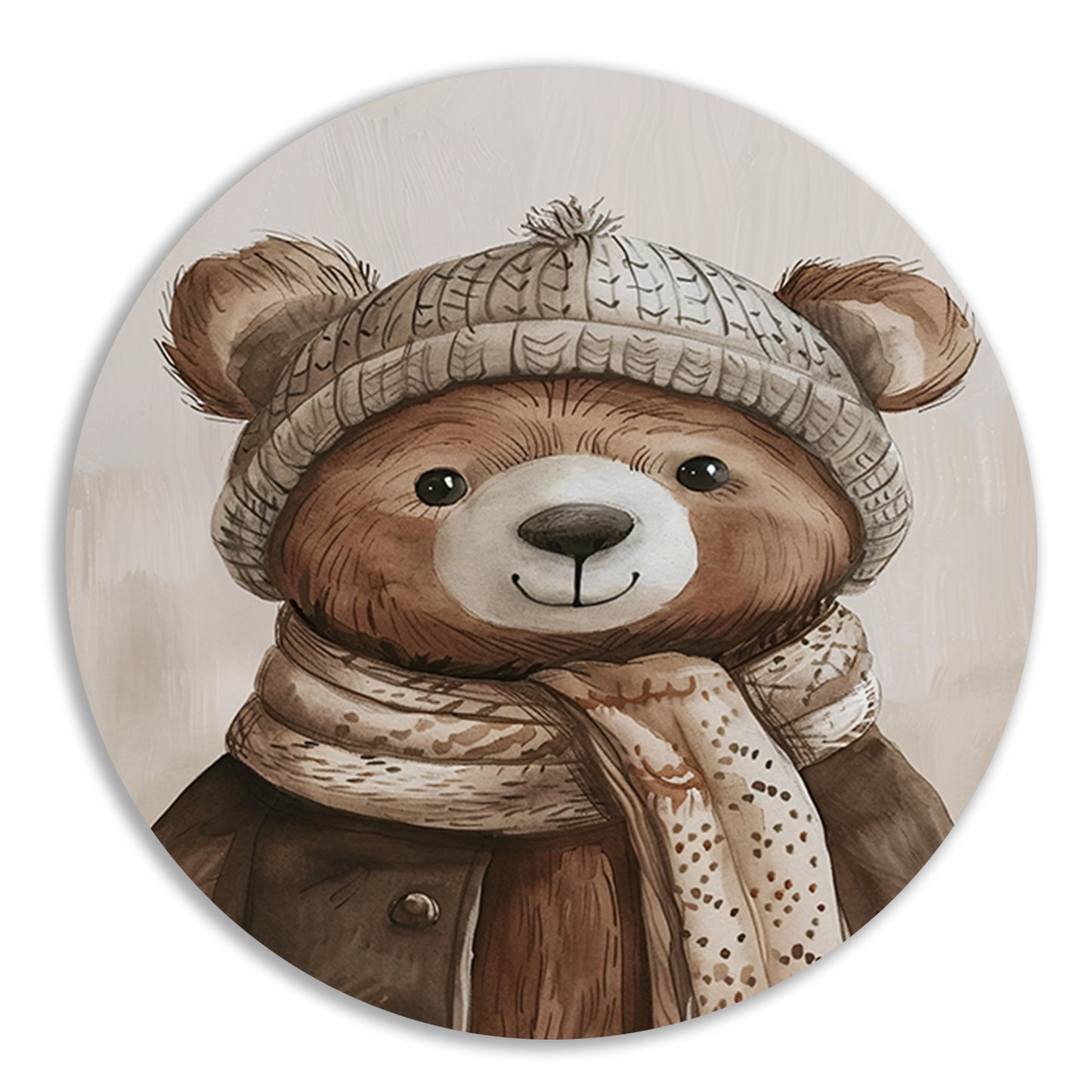 Aquarel  van beer met sjaal forex muurcirkel