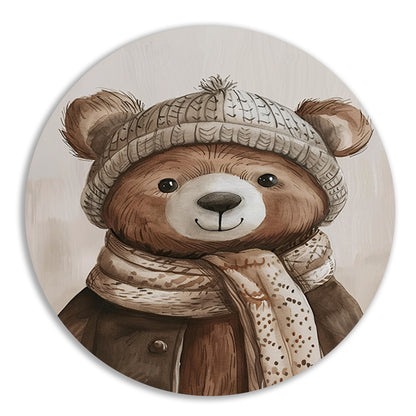 Aquarel  van beer met sjaal forex muurcirkel