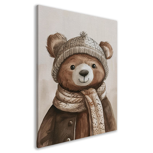 Aquarel  van beer met sjaal canvas