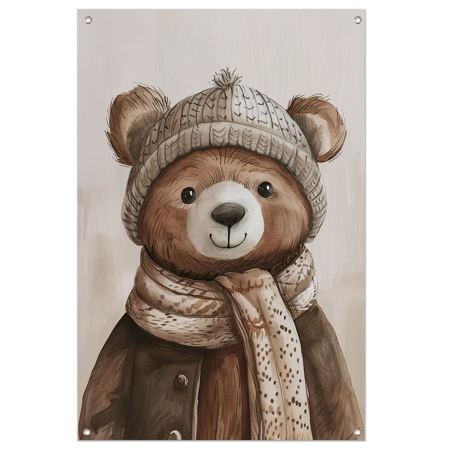 Aquarel  van beer met sjaal tuinposter