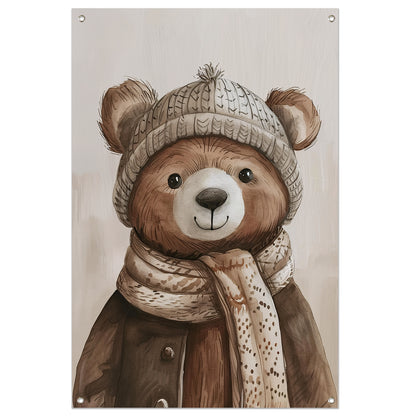 Aquarel  van beer met sjaal tuinposter
