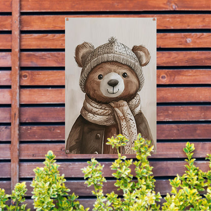 Aquarel  van beer met sjaal tuinposter