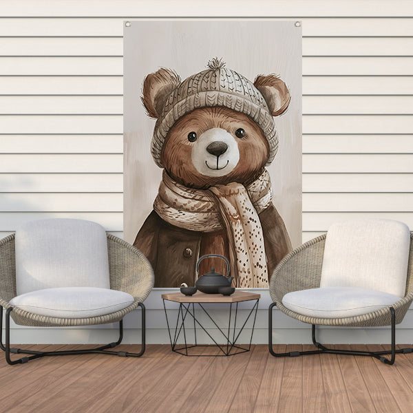 Aquarel  van beer met sjaal tuinposter