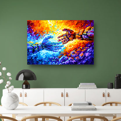 Abstracte kleurrijke botsing van energie canvas met baklijst